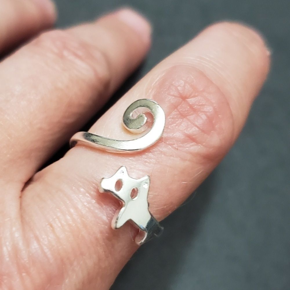 Sterling silver kitty cat wrap ring